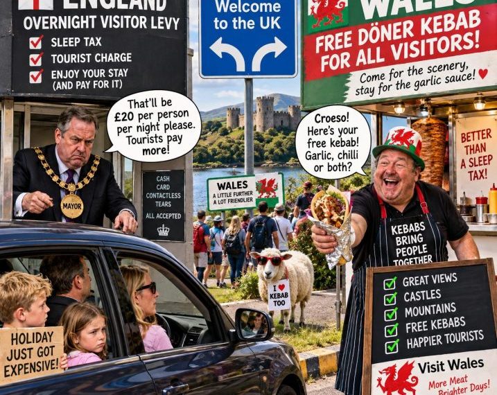 Every tourist arriving in Wales will receive a free döner kebab.